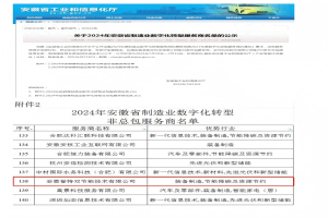 入選2024年安徽省 制造業(yè)數(shù)字化轉(zhuǎn)型服務(wù)商名單